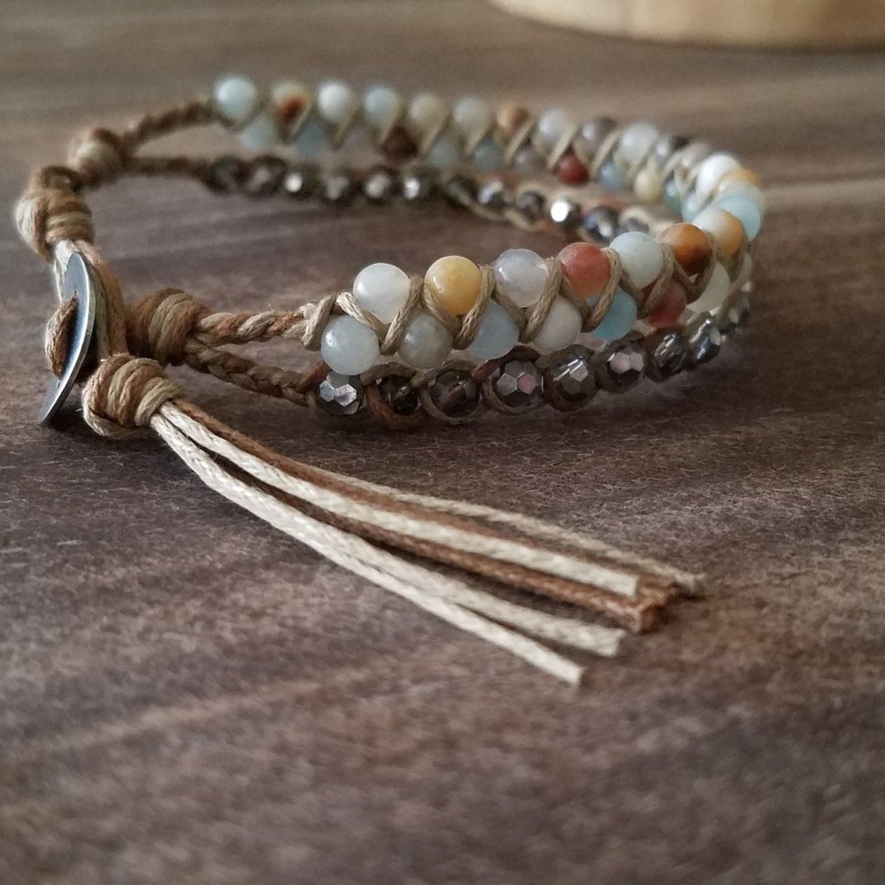 Bohemian Style Amazonite & Crystal Braided Bracelet